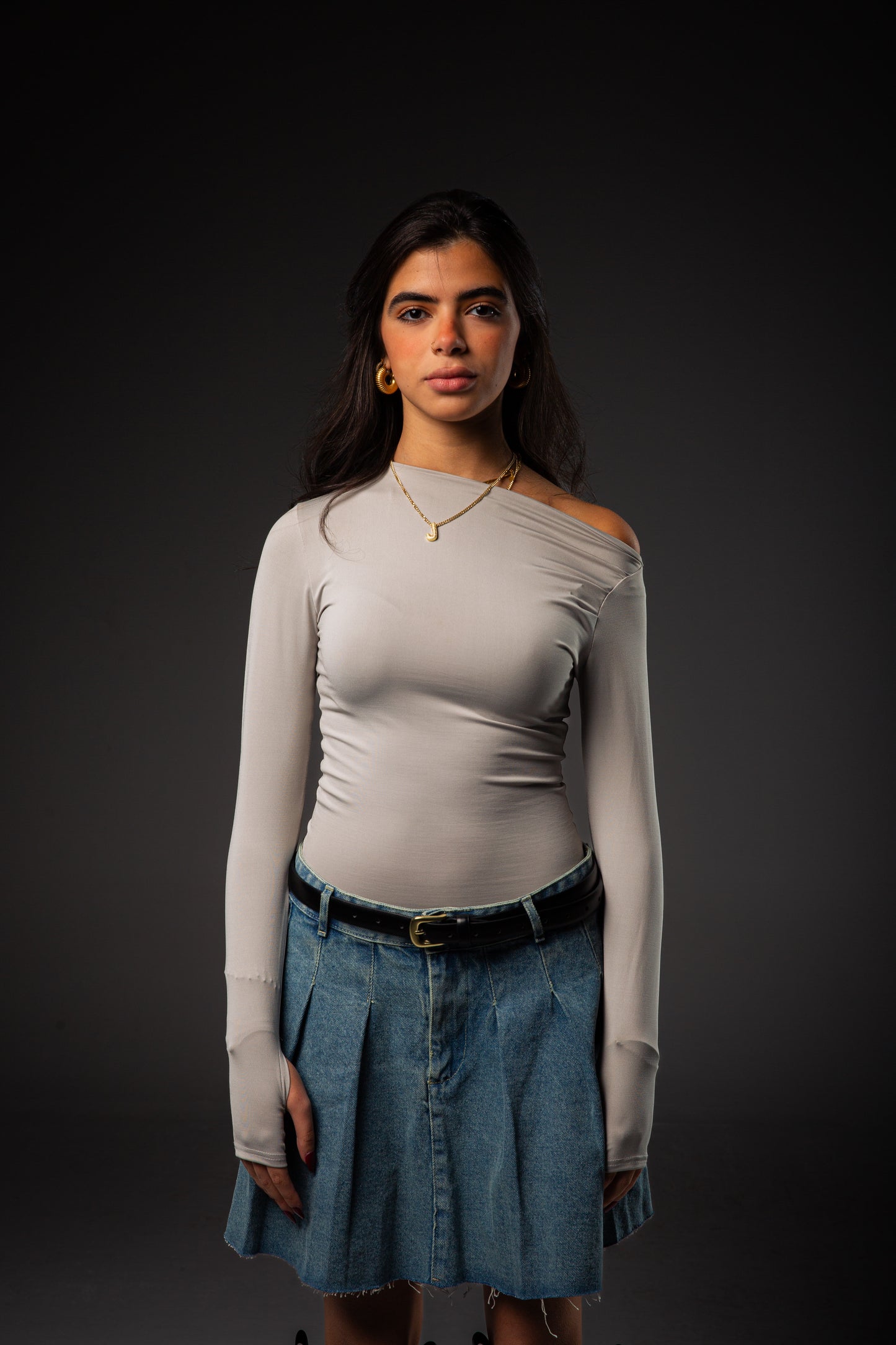 Off-shoulder Grey top