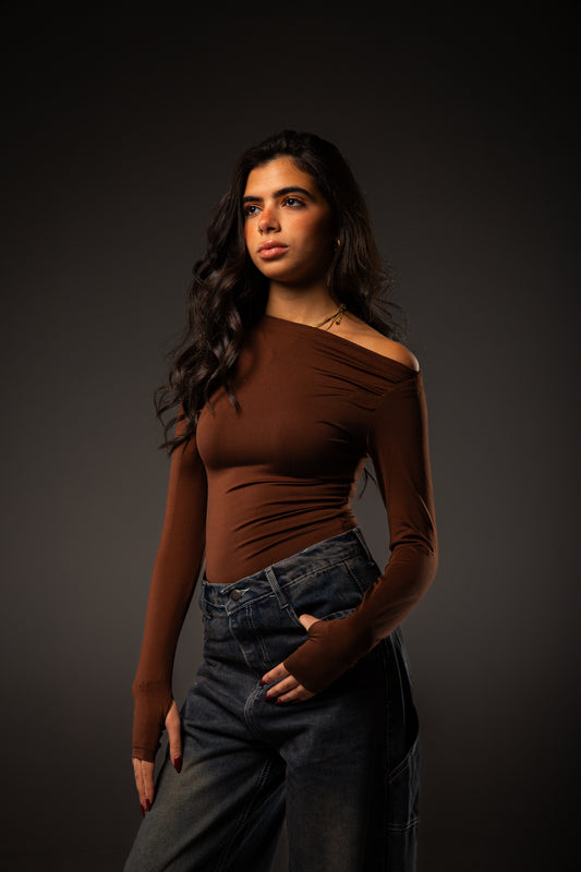 Off-shoulder Brown top